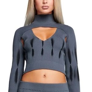I.AM.GIA Gray Cutout Ribbed Top